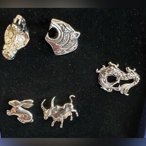 John Hardy pins- Chinese Zodiac 925 silver Snake, Tiger, Dragon, Rabbit, and Ox